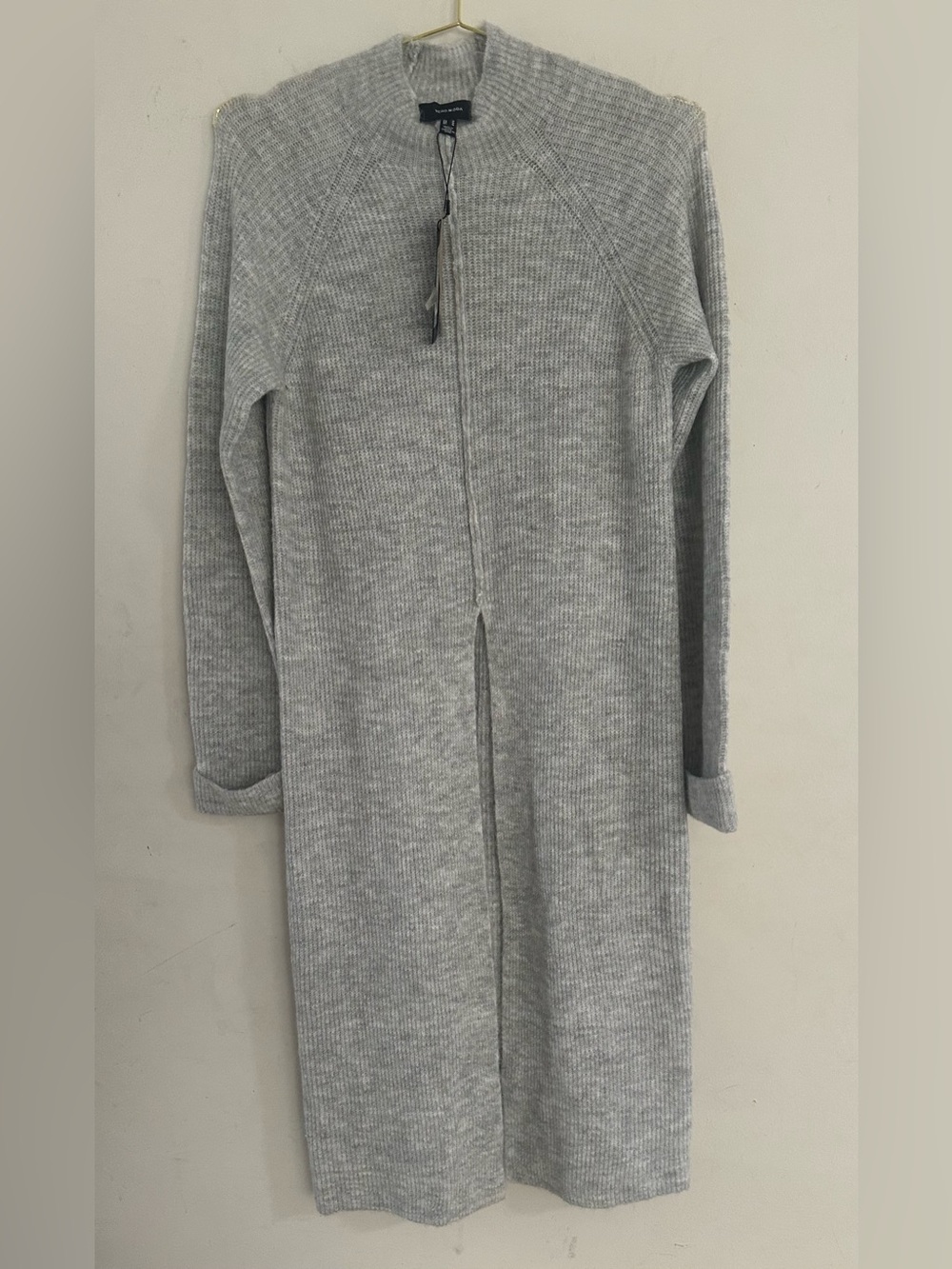 Vero Moda Light Gray Ribbed Long Sleeve Knit Dress with Front Slit